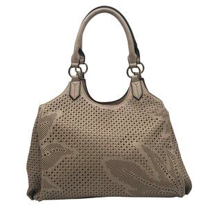 Matthew + Julian Beige Faux Leather Perforated Satchel Bag